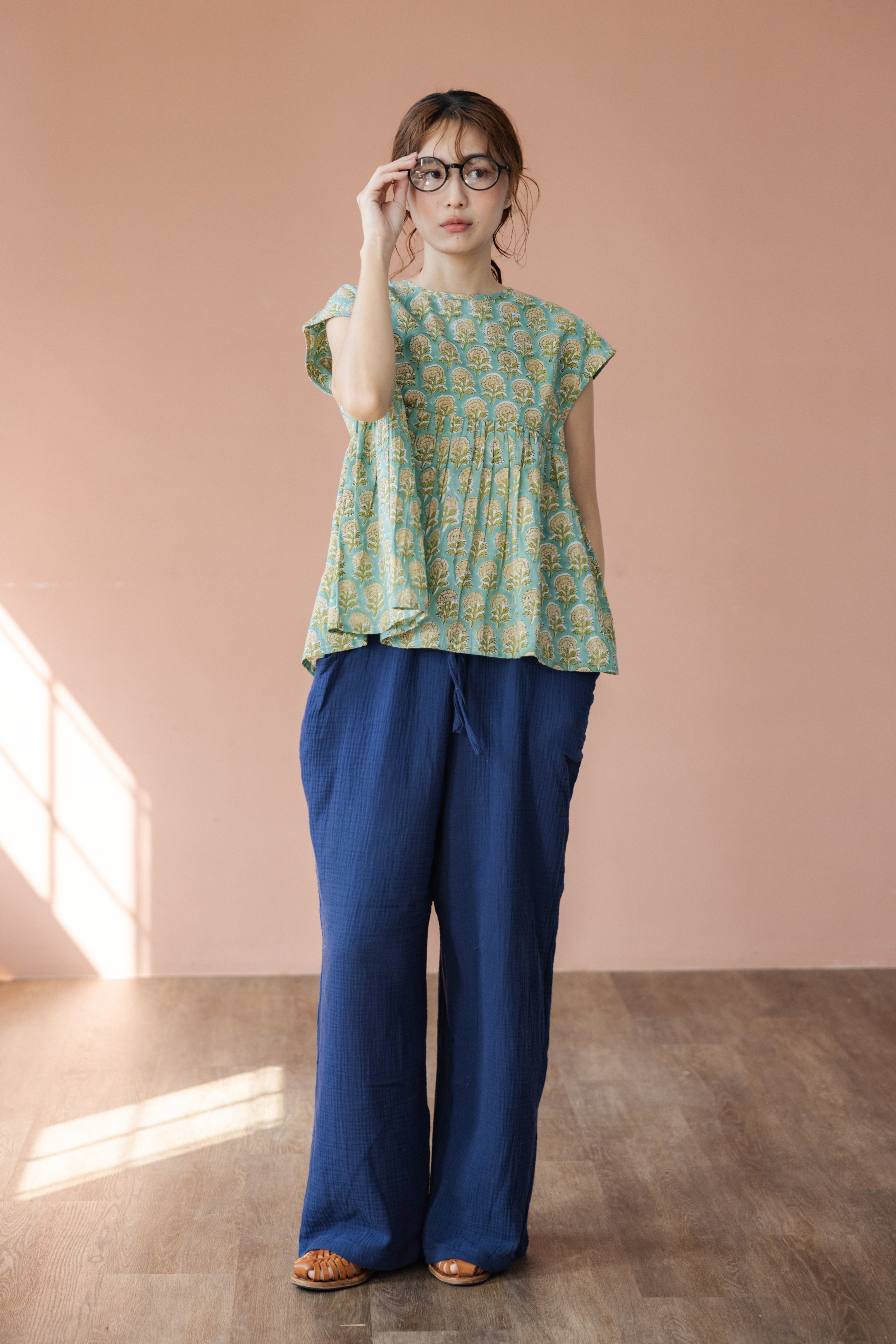 清邁純棉寬褲_深藍