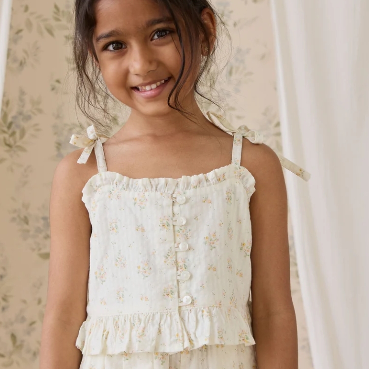 （預購）JAMIEKAY 花卉排釦捲邊細肩帶上衣 Organic Cotton Mirabel Top - Justine Parchment