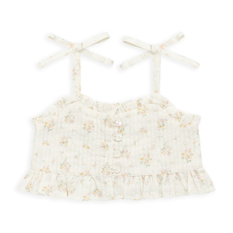 （預購）JAMIEKAY 花卉排釦捲邊細肩帶上衣 Organic Cotton Mirabel Top - Justine Parchment