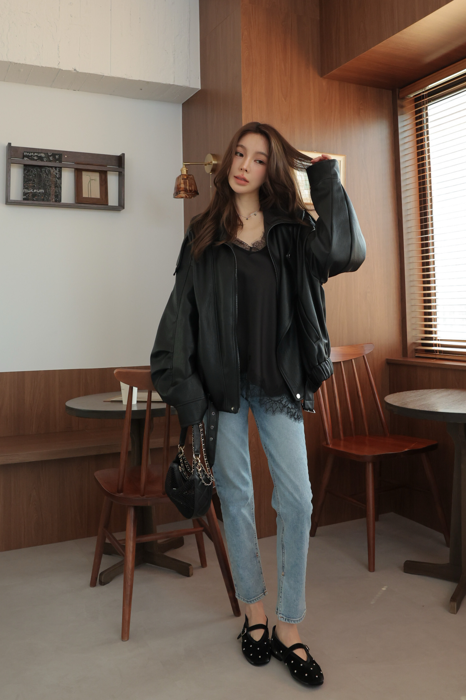 淺刷色內側開衩小腳褲 HA63