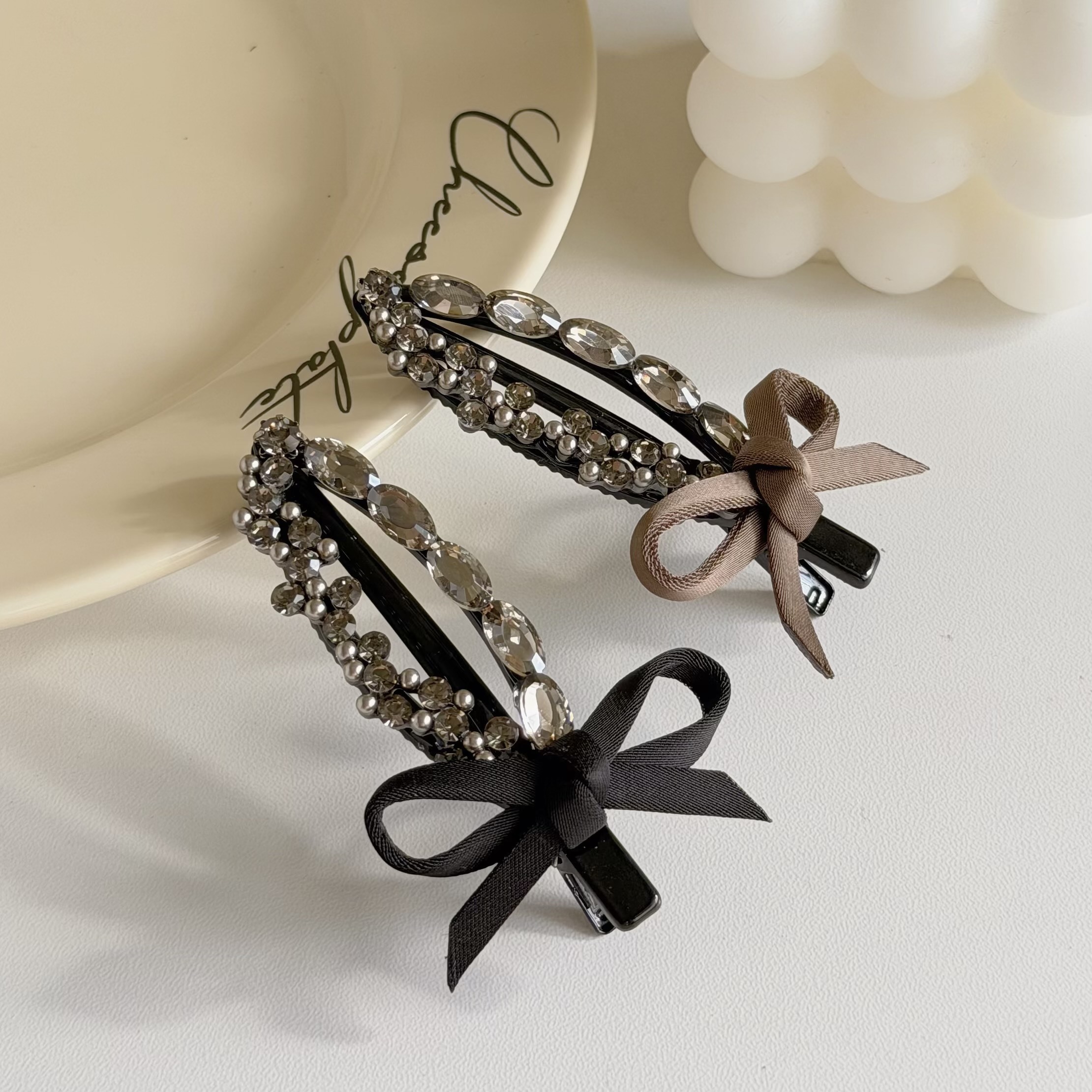 W110珍珠水鑽蝴蝶結壓夾【單支】