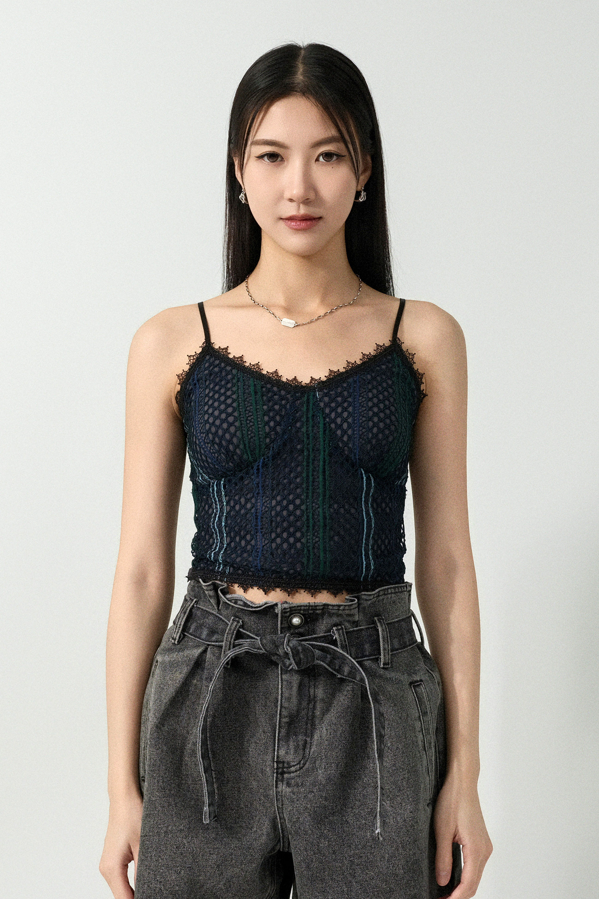 撞色暗間通花布bra top (預購產品）