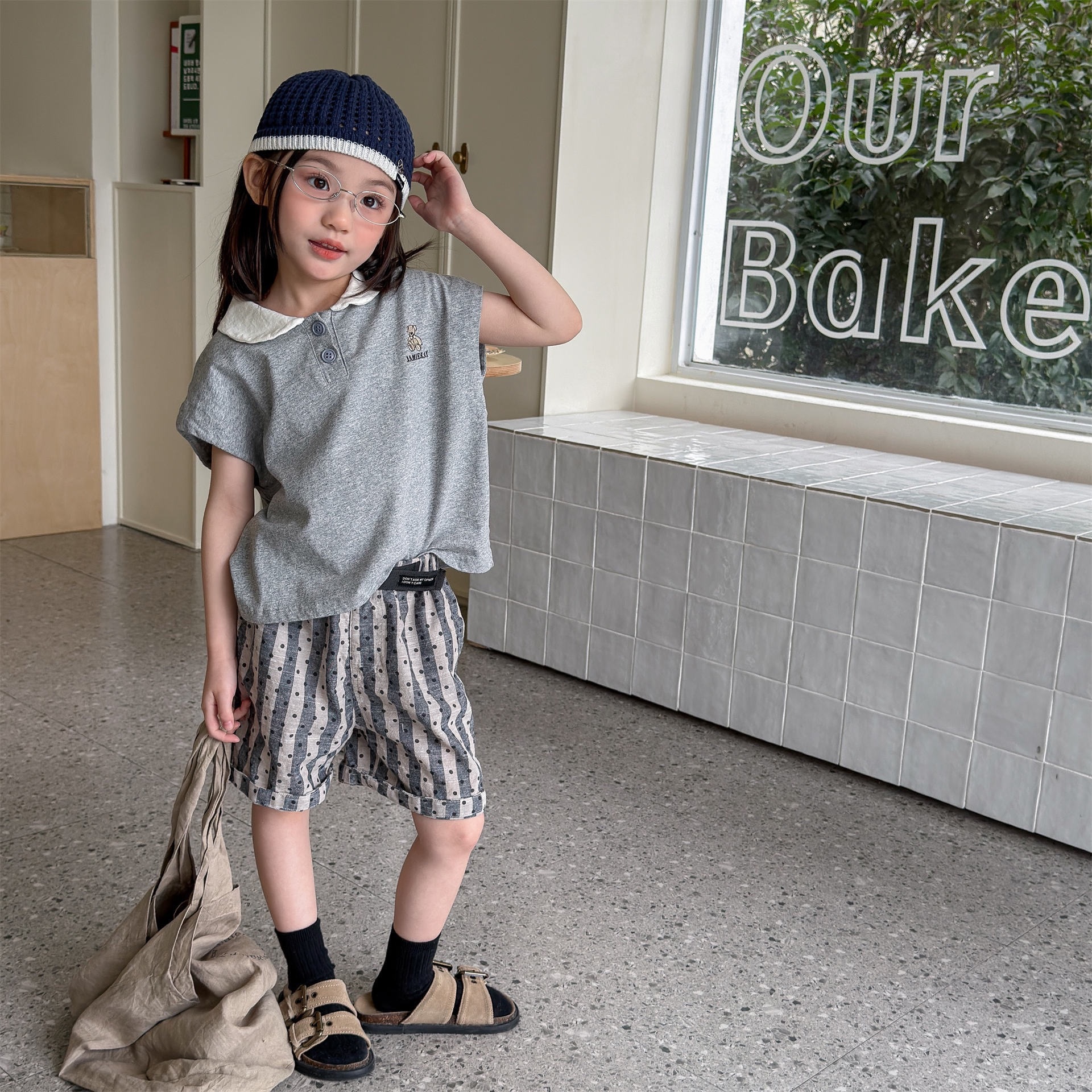 兩色小熊polo領上衣