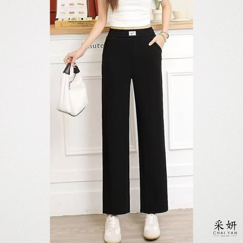 水鑽布標微喇休閒褲