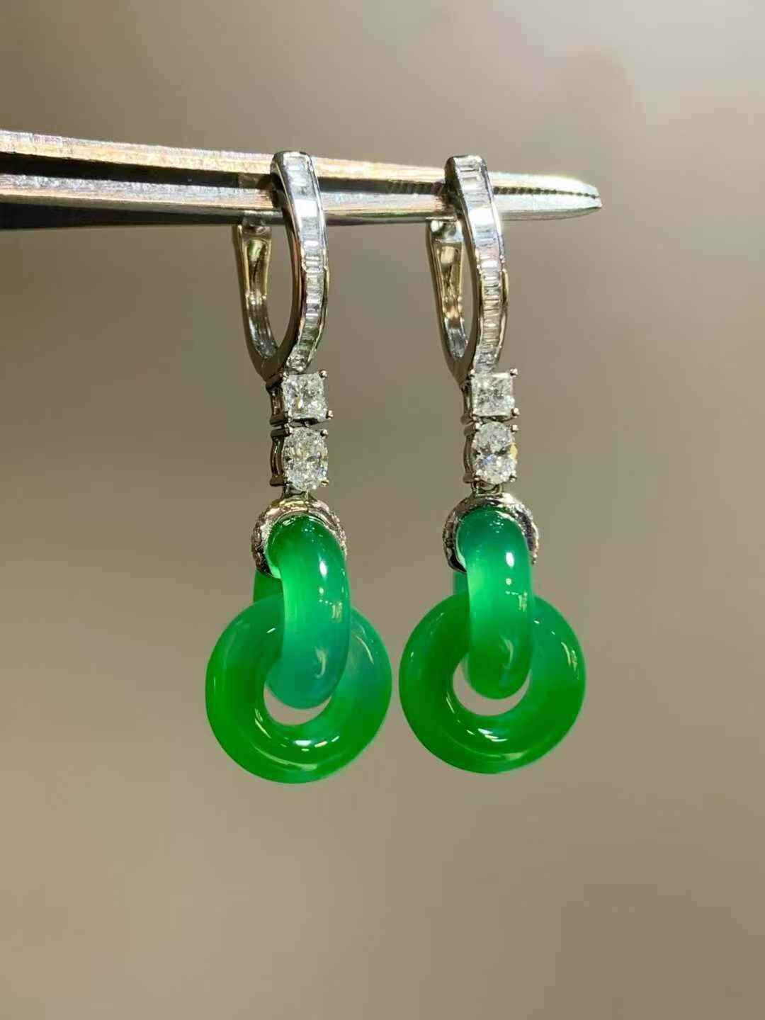 翡翠玉環耳墜一對,天然翡翠A玉, 緬甸玉, Jade, Jadeite