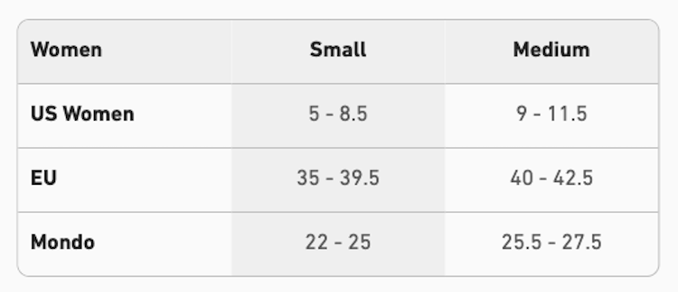 JONES binding Ws_Size Chart