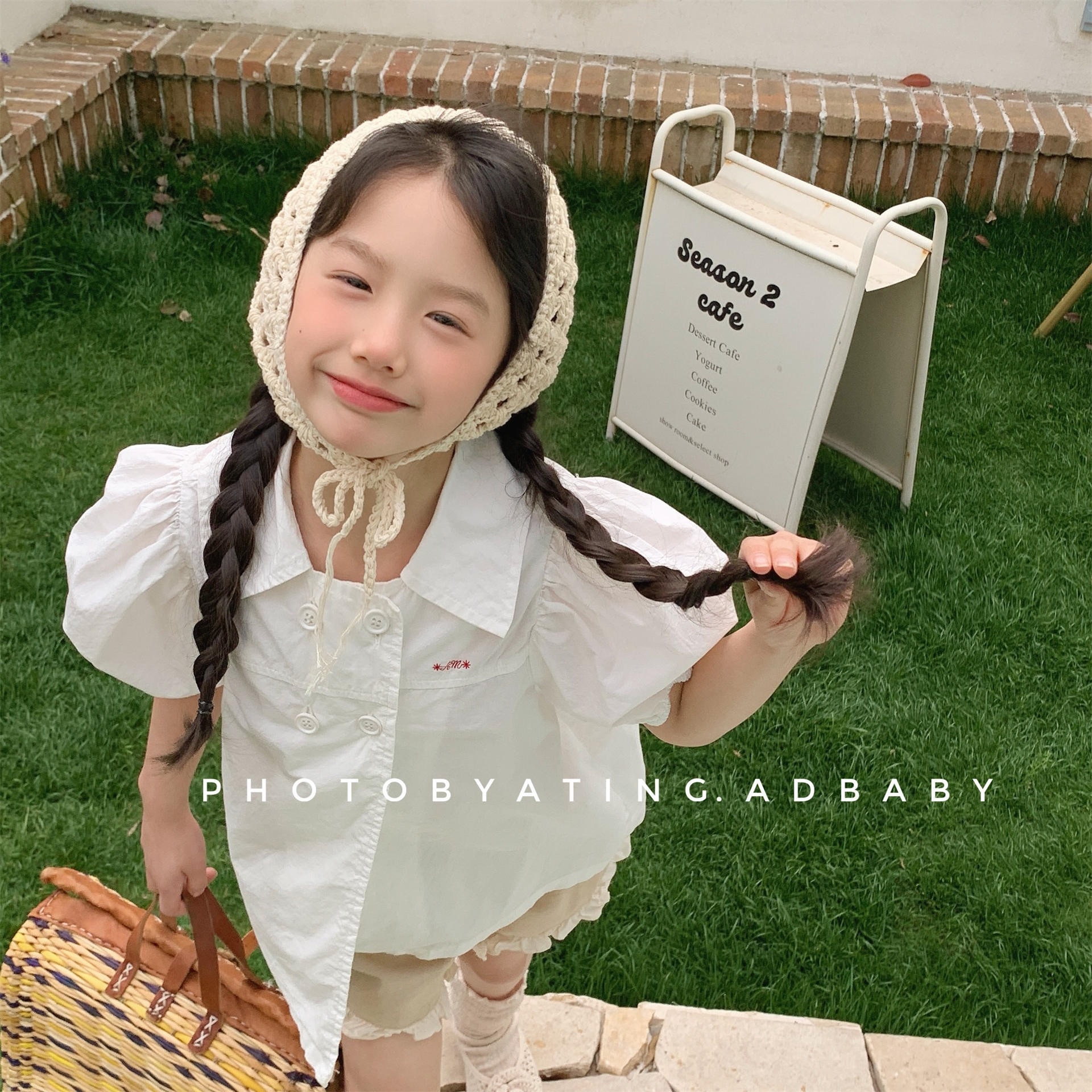 泡泡袖甜美有領上衣