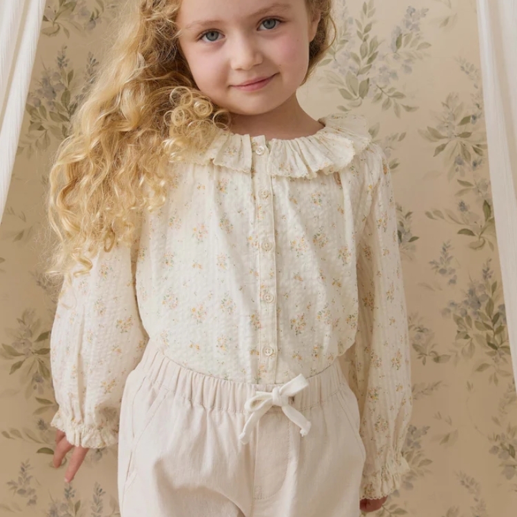 （預購）JAMIEKAY 花卉蕾絲拼接花瓣領長袖襯衫 Organic Cotton Cecile Top - Justine Parchmen