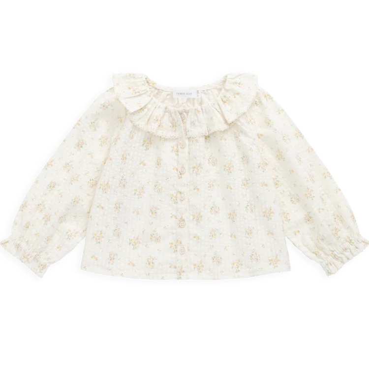 （預購）JAMIEKAY 花卉蕾絲拼接花瓣領長袖襯衫 Organic Cotton Cecile Top - Justine Parchmen