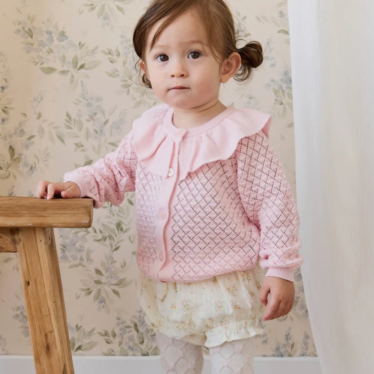 （預購）JAMIEKAY 花卉蝴蝶結荷葉邊燈籠褲 Organic Cotton Frill Bloomer - Justine Parchment