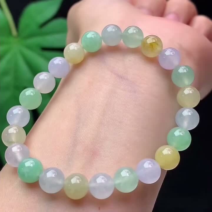 翡翠冰種多彩手串 (8mm直徑),天然翡翠A玉, 緬甸玉, Jade, Jadeite