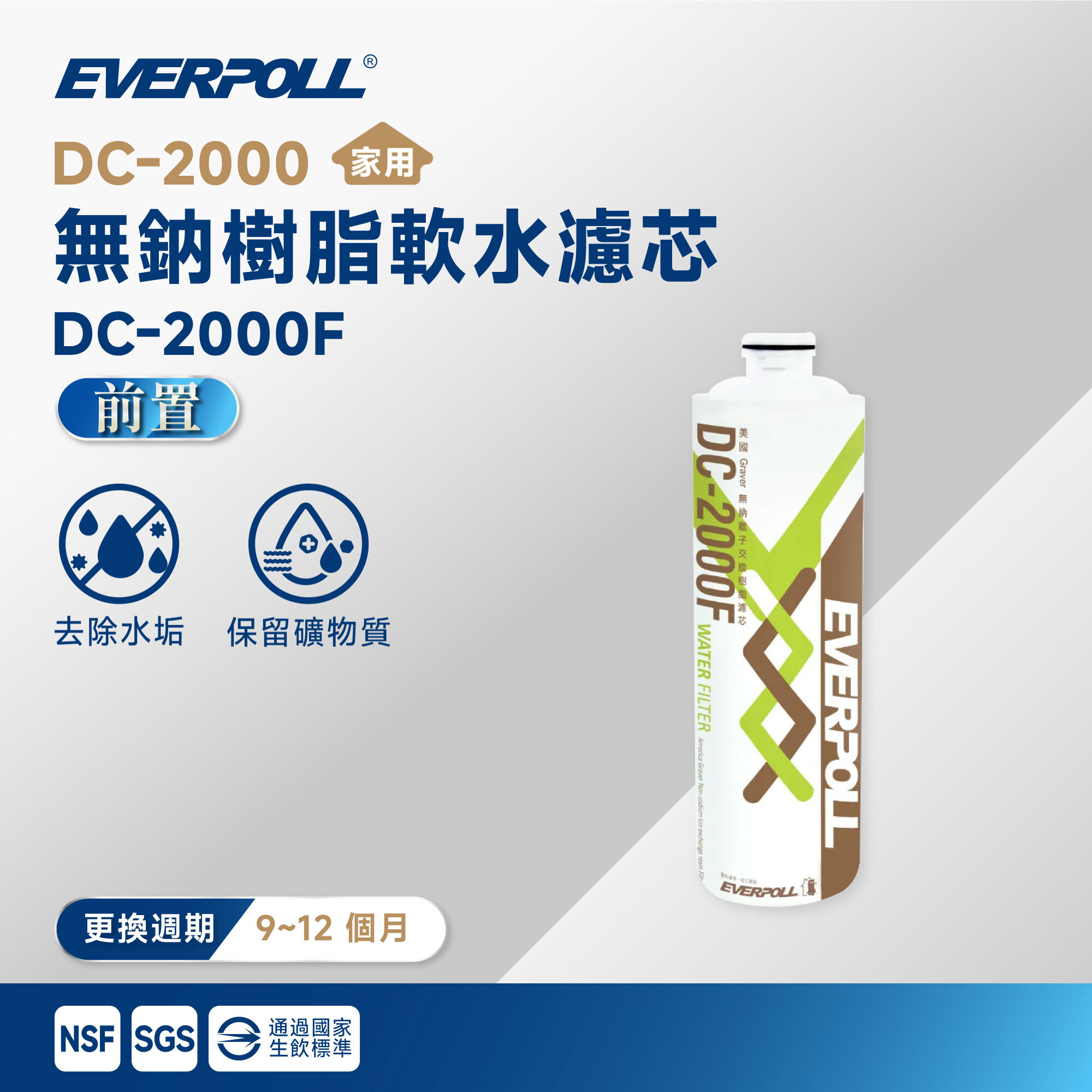 【EVERPOLL 愛科】DC-2000 無鈉樹脂軟水濾芯 DC-2000F