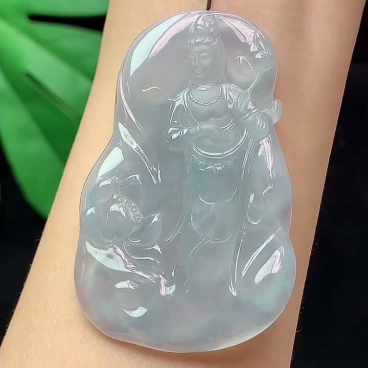 38336 翡翠冰種紫底大勢至菩薩