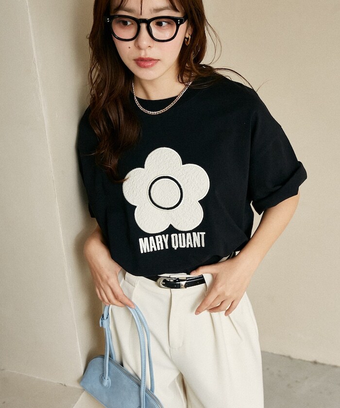 🇯🇵 PUBLUX X MARY QUANT 刺繡大LOGO 花朵 寬鬆 短T 短袖 落肩 / 預購
