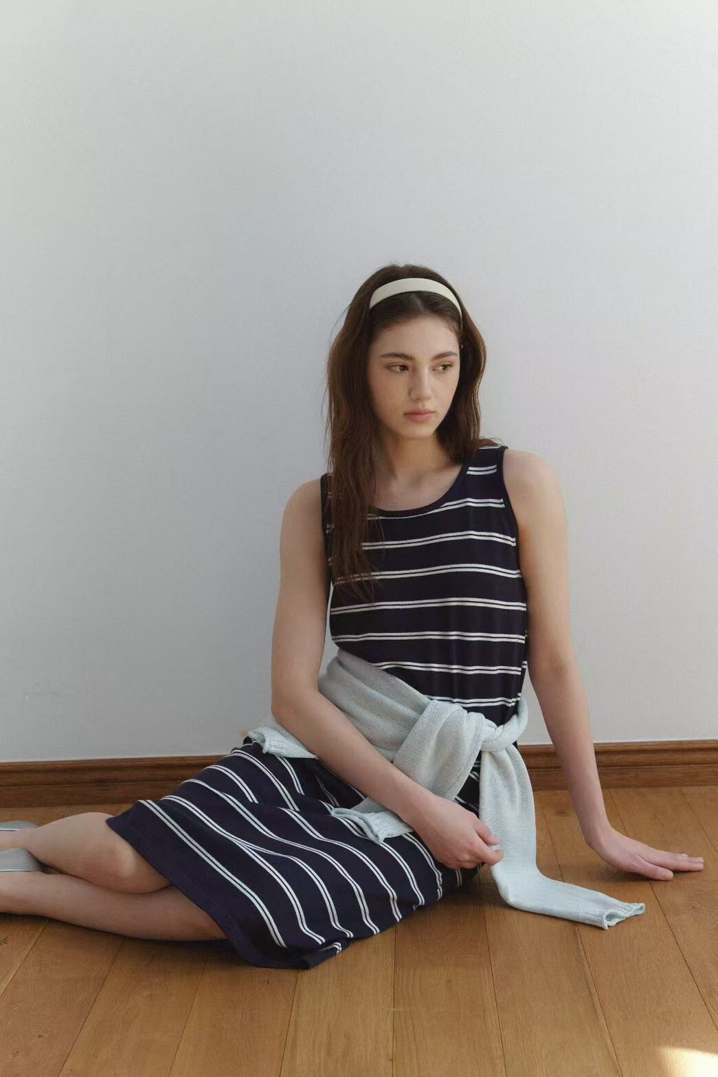 休閒女子配色橫條紋圓領背心長洋裝 / 3色