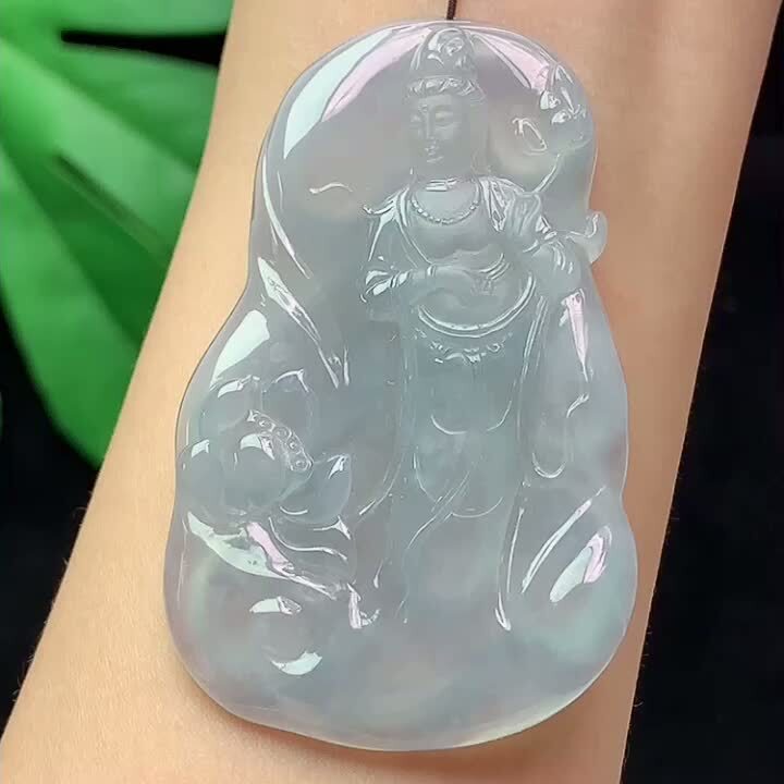 翡翠冰種紫底大勢至菩薩,天然翡翠A玉, 緬甸玉, Jade, Jadeite