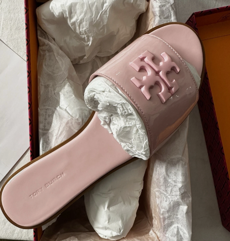 [S] TORY BURCH EVERLY SLIDE SOFT PATENTCHROME FREE PATENT,PETUNIA/PETUNIA, 157546-690 [FINAL SALE] (STB680)