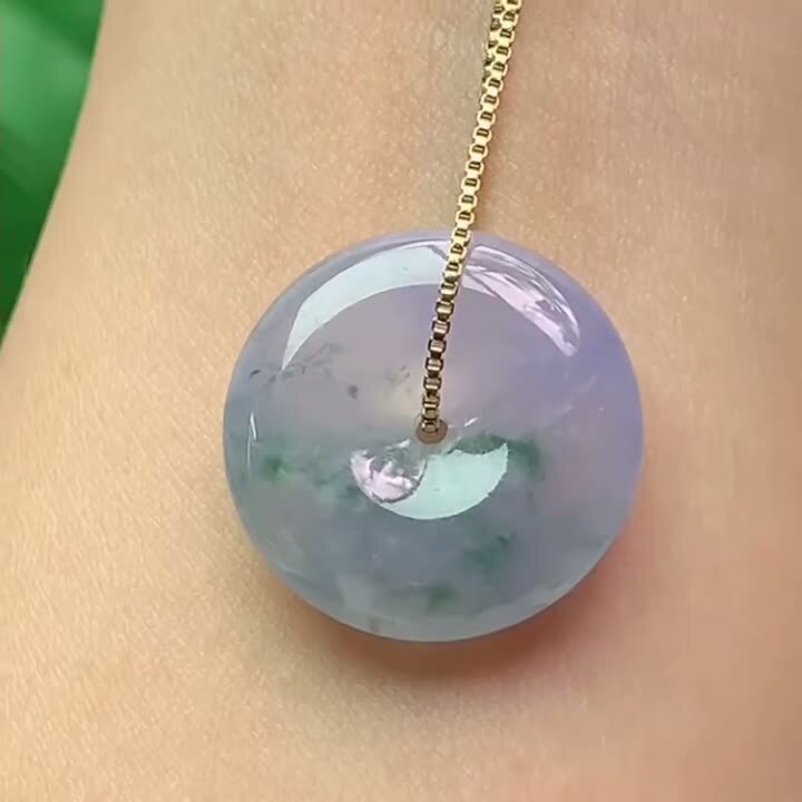 38337 翡翠紫羅蘭飄花平安扣 (20mm直徑)