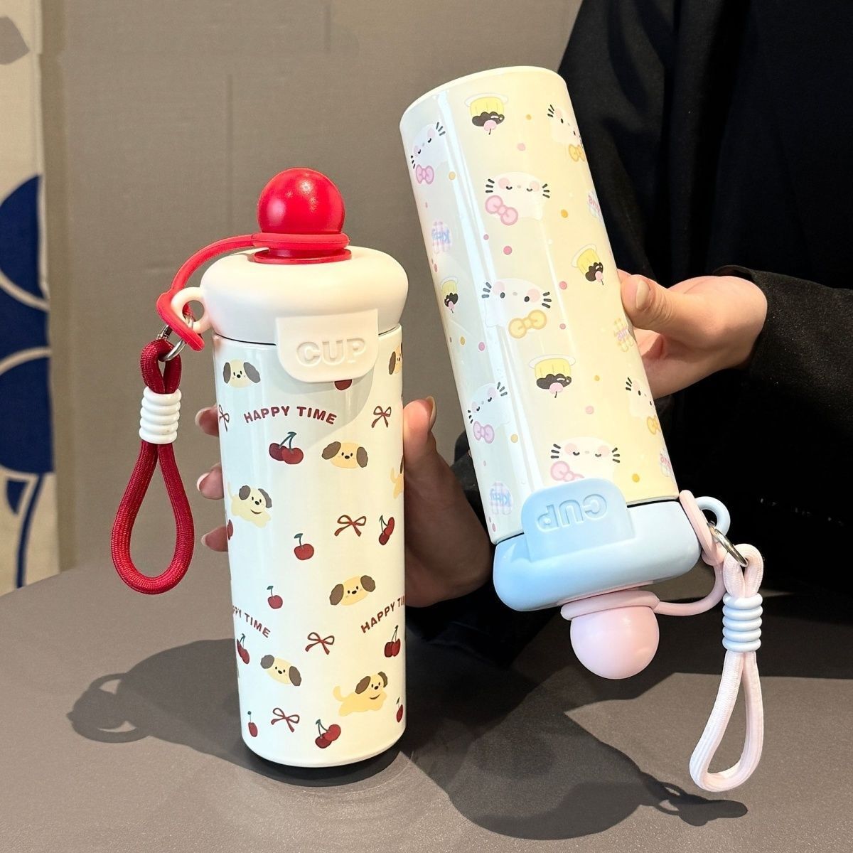 600ML Cute Dog & Cat 316 Stainless Steel Straw Thermal Tumbler