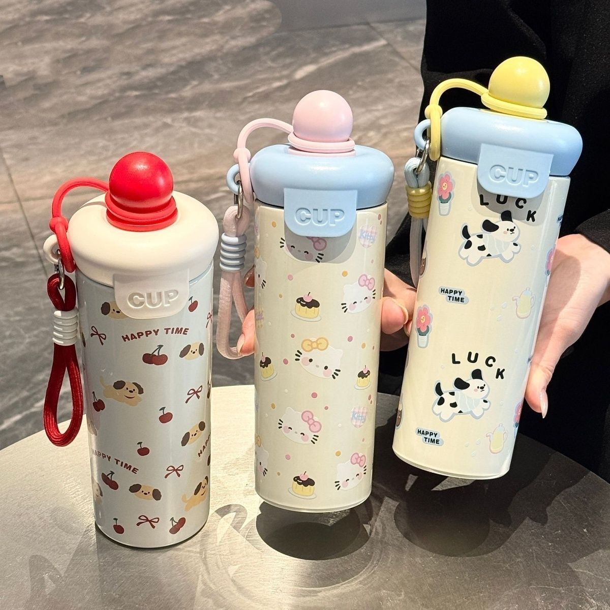 600ML Cute Dog & Cat 316 Stainless Steel Straw Thermal Tumbler