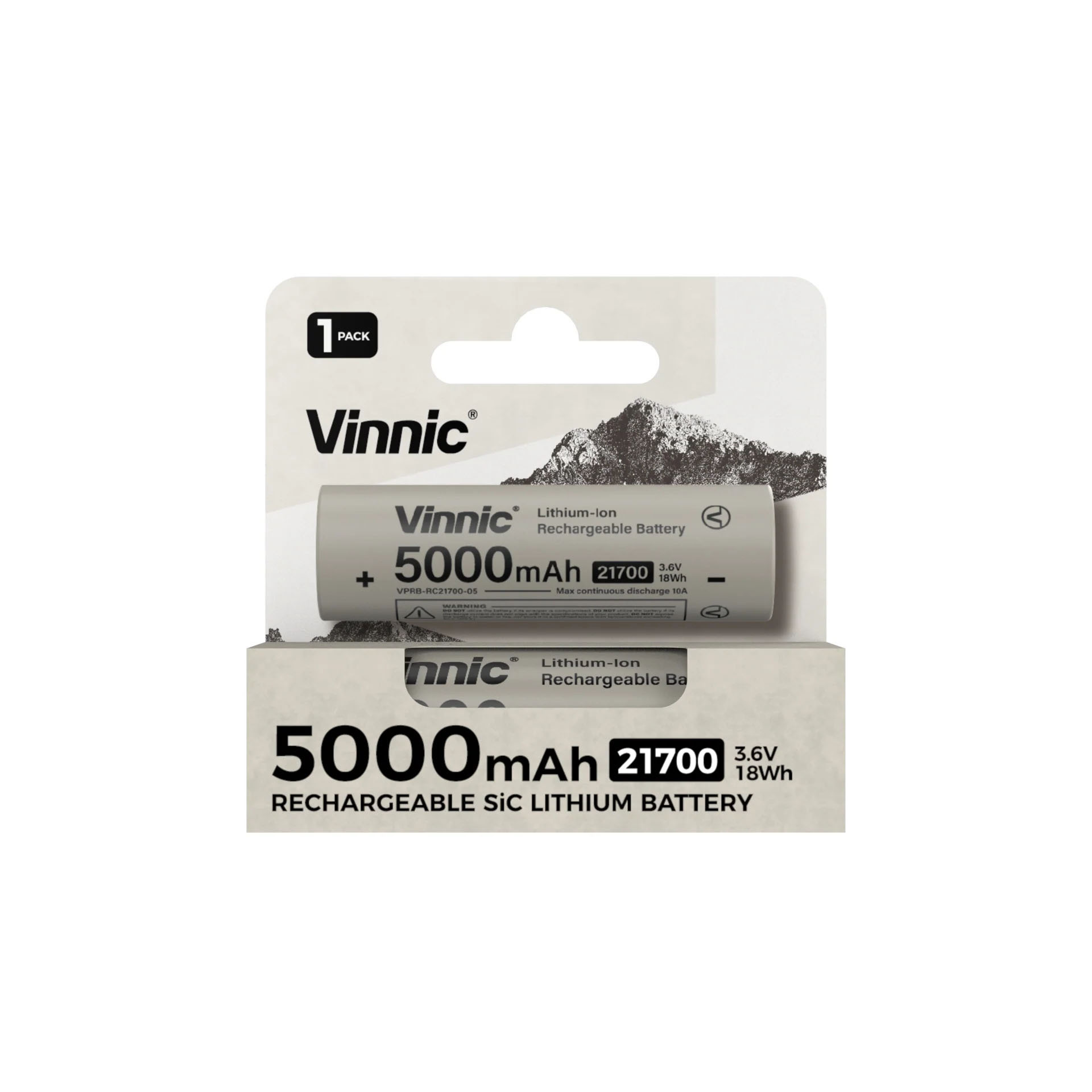 Vinnic 21700 5000mAh 矽碳充電式鋰離子電池 3.6v 18wh 單粒裝 VPRB-RC21700-05-B1