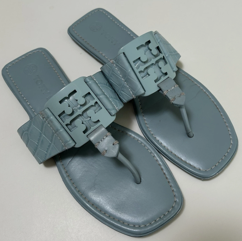 [S] TORY BURCH GEORGIA SANDAL SOFT CROCO EMBOSS,DENIM BLUE, 157670-400 [FINAL SALE] (STB674)