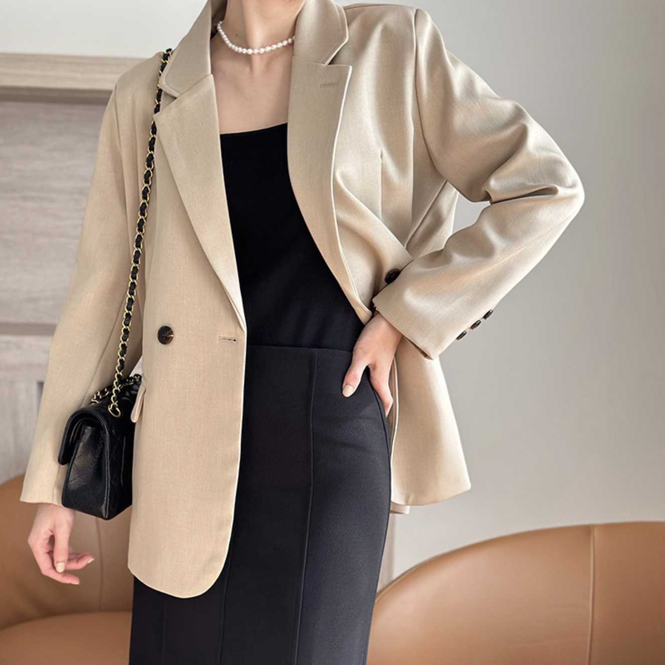 經典色系V領單釦西裝外套 / 2色