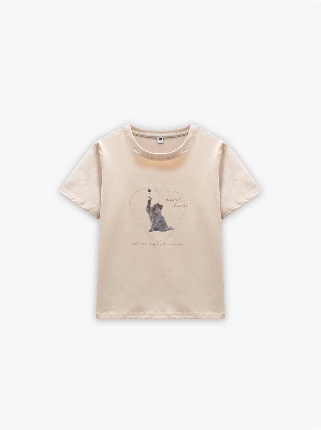 小貓工作中手繪短袖上衣
