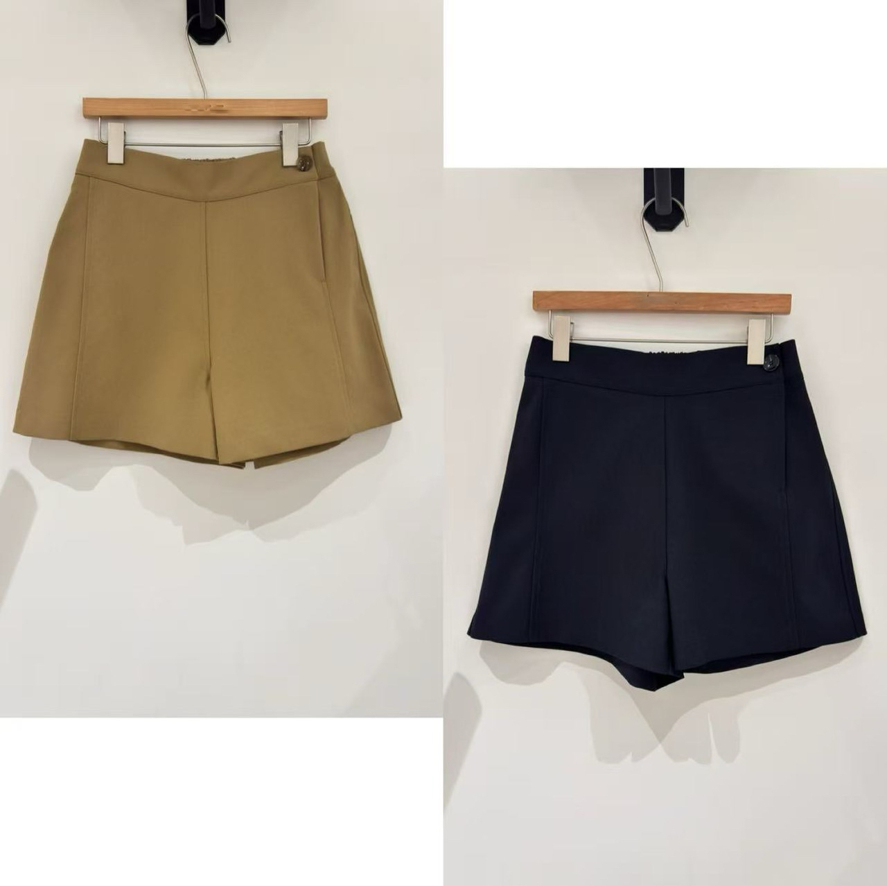 單釦設計後鬆緊短褲