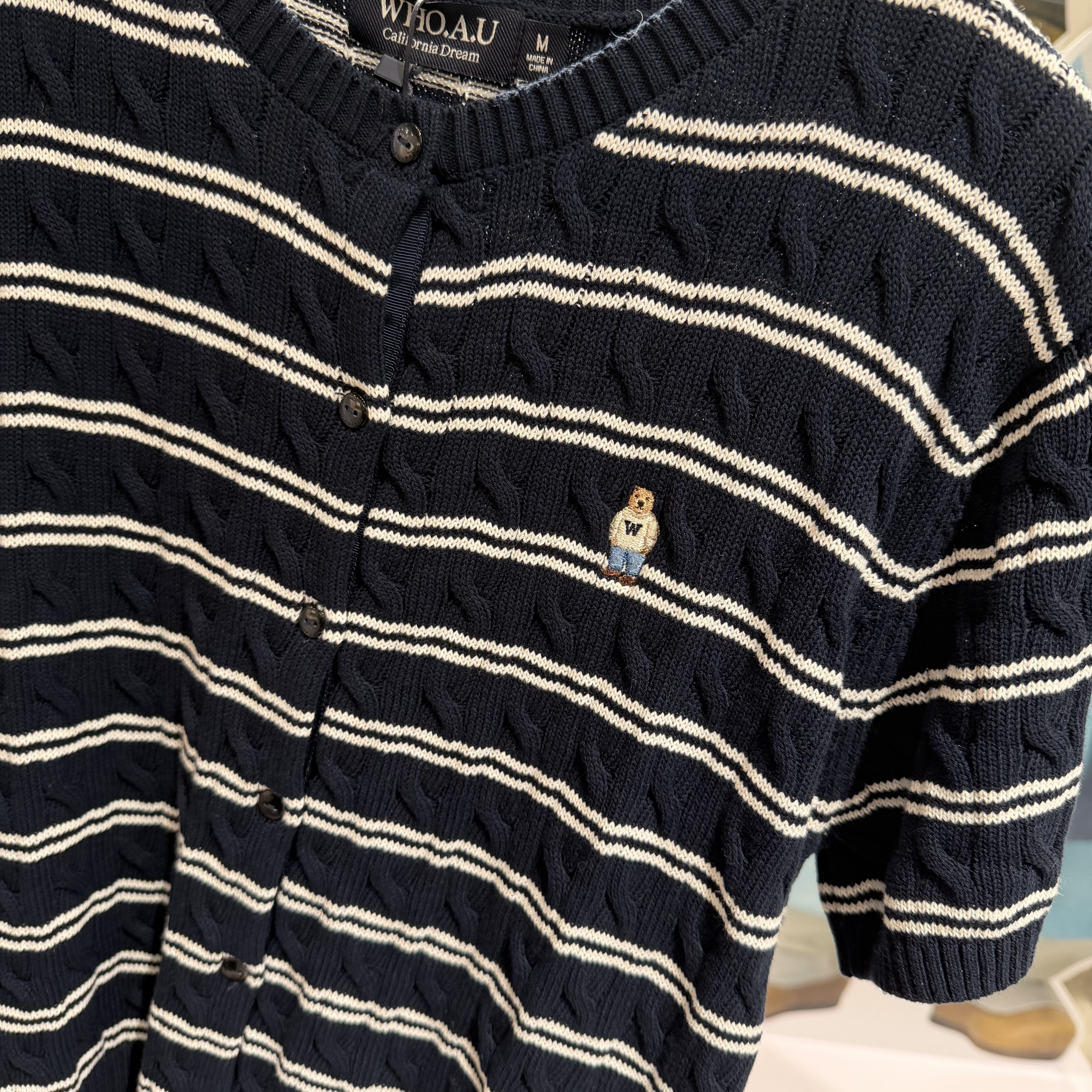 【WHO.A.U】Steve R-neck Cable ShortSleeve Cardigan (G139-G146)