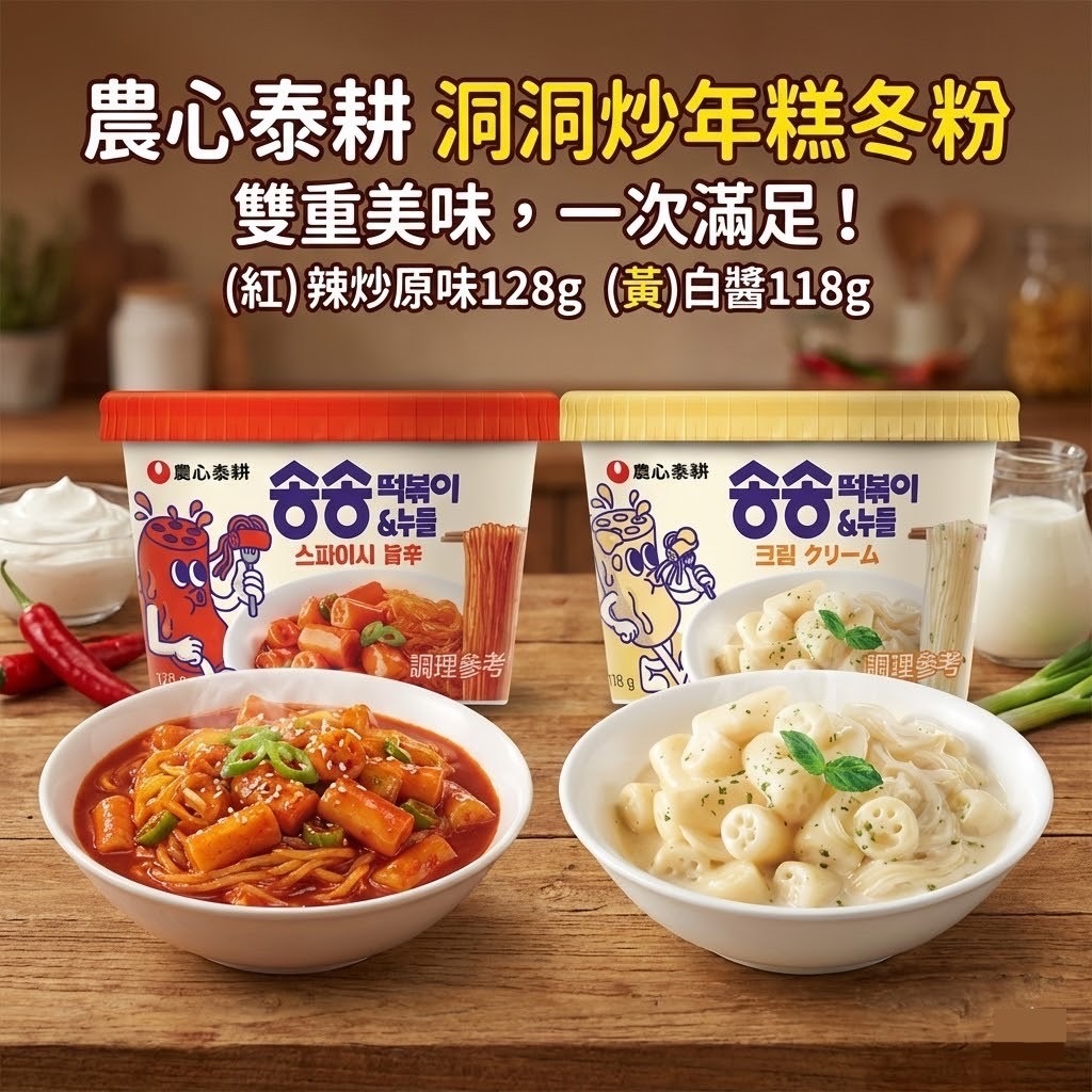 韓國 農心泰耕 洞洞辣炒年糕冬粉碗裝(原味/白醬)