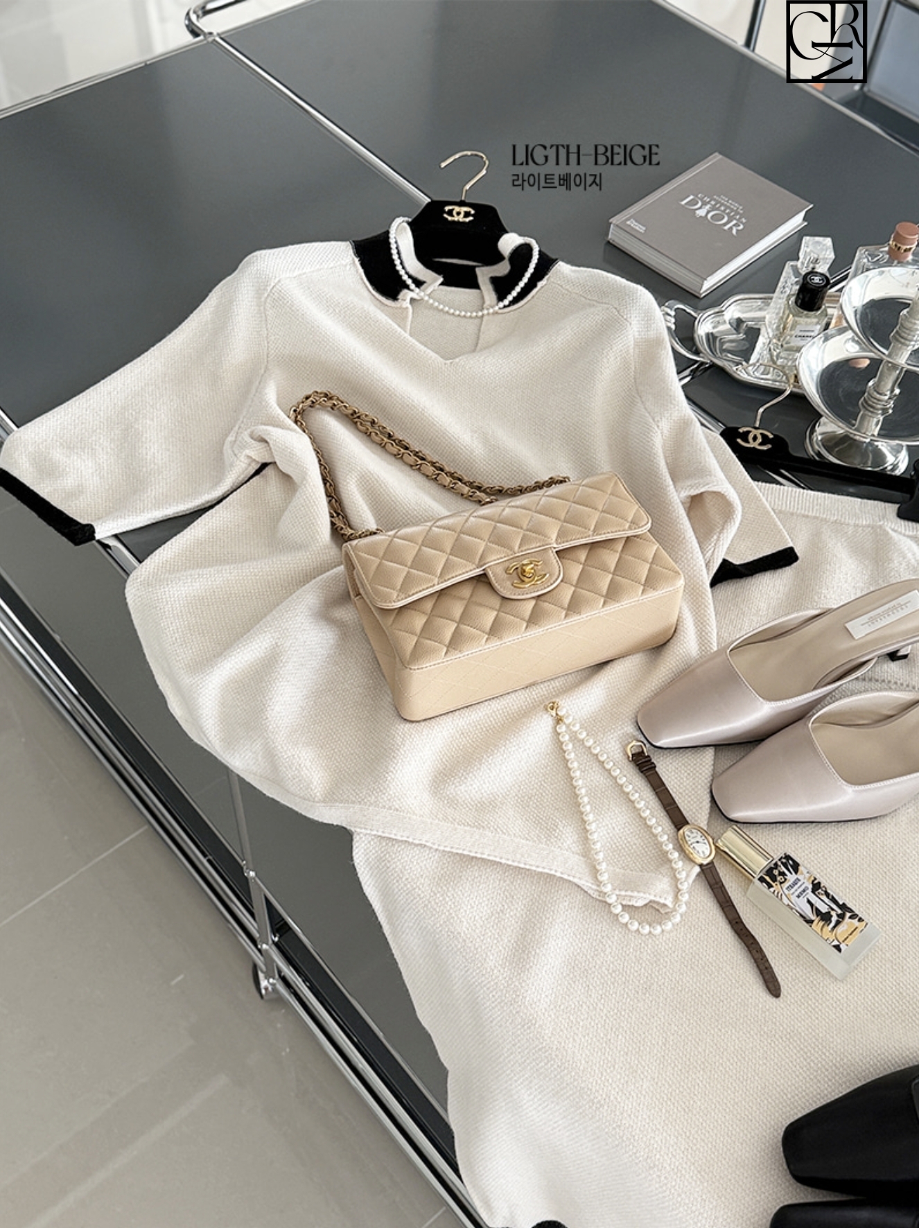 配色翻領五分袖造型上衣+滾邊長裙SET / 3色