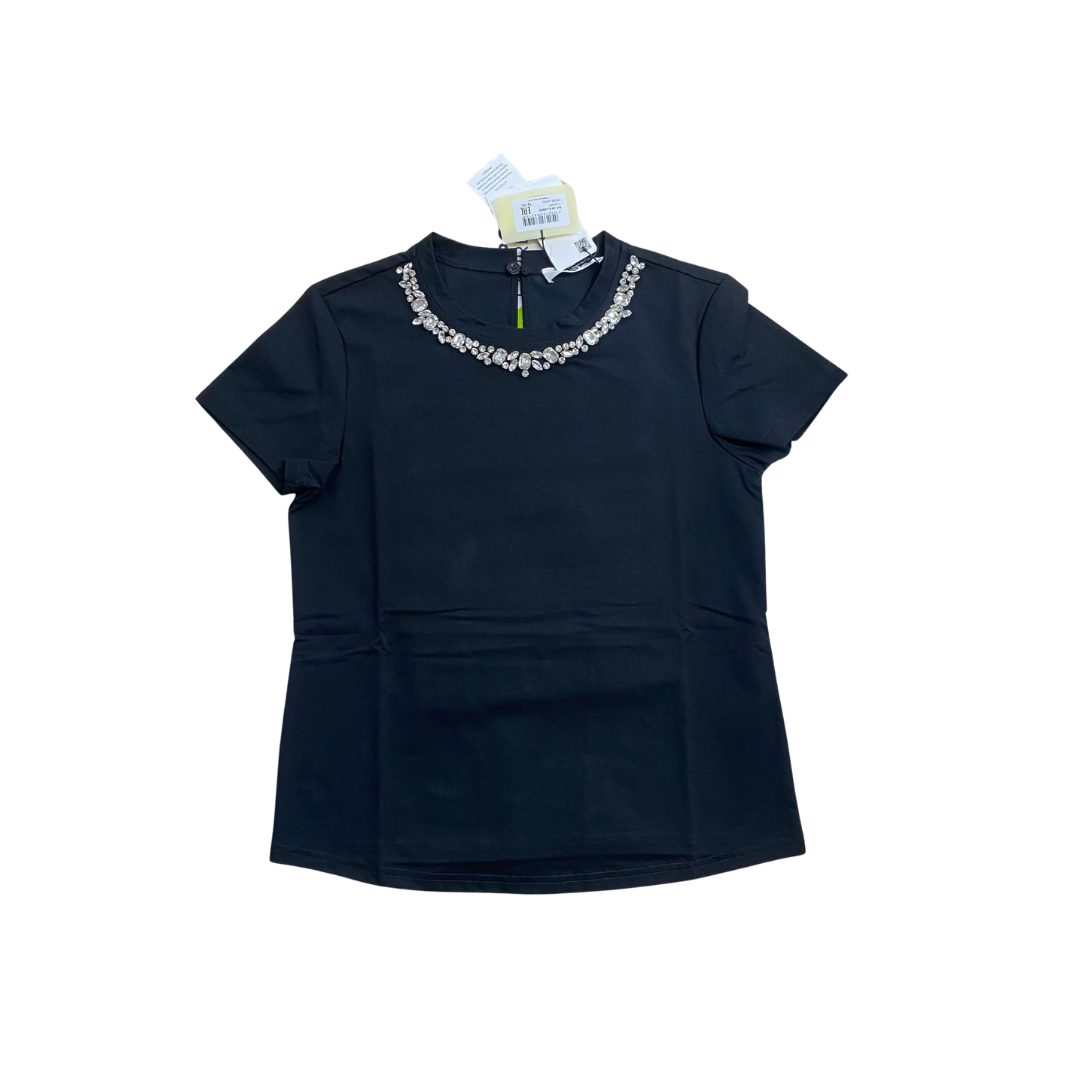 1TS0319-107 [TWINSET] Fitted T-shirt with Cabochon Embroidery Black #261LL2BEE (C-EU-E)