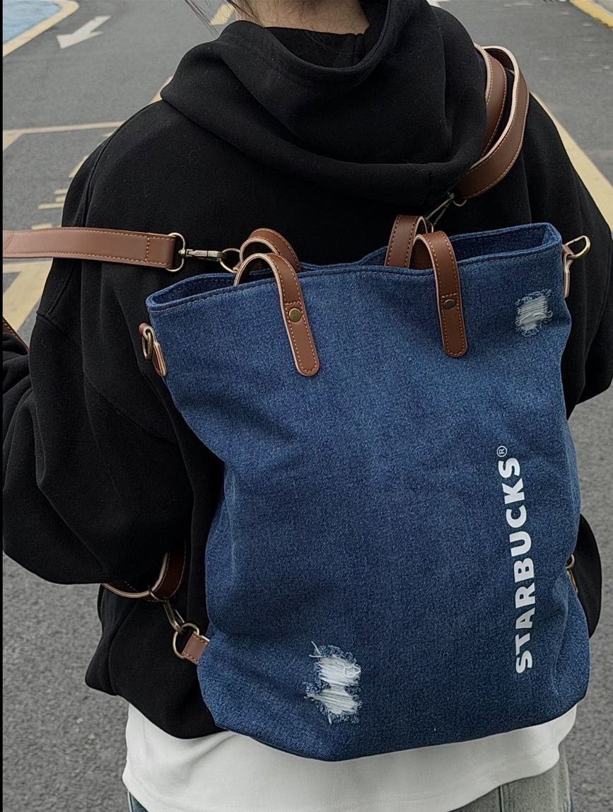 STARBUSCKS 星巴克 星咖系列 丹寧帆布 手提包 後背包