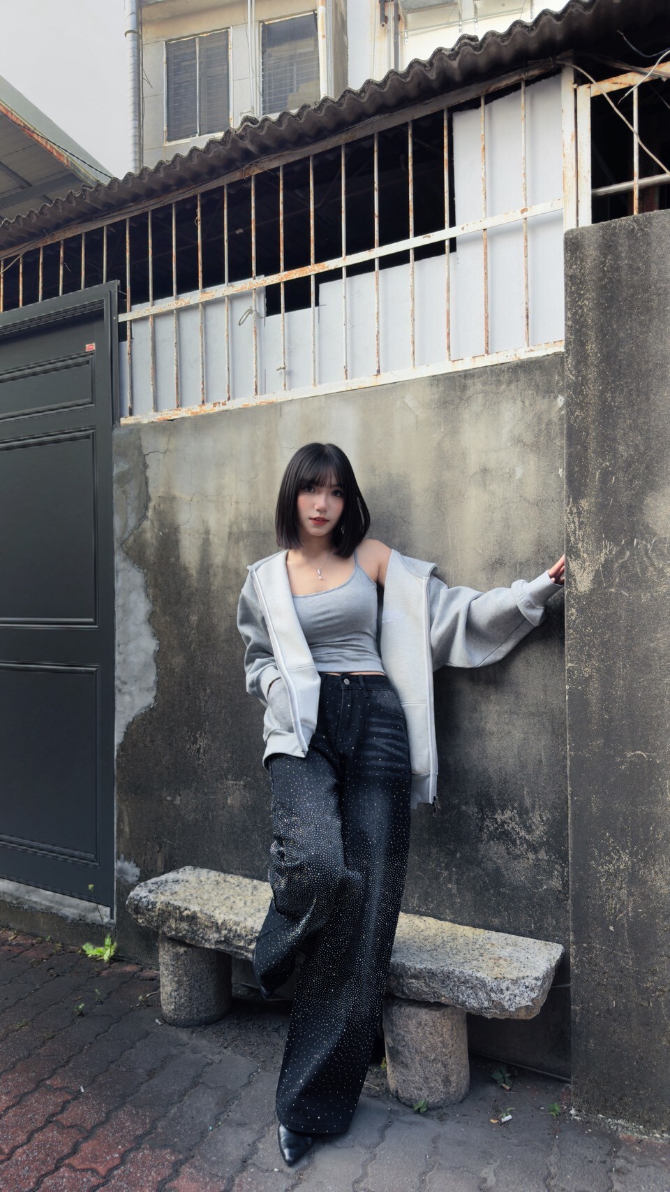 美式復古寬鬆滿天星牛仔褲