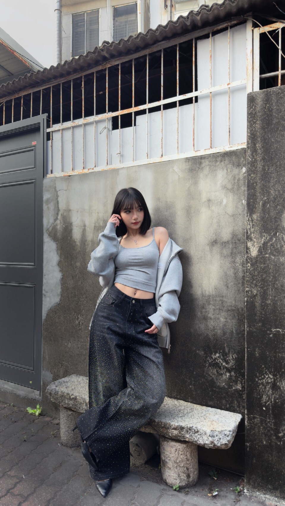 美式復古寬鬆滿天星牛仔褲