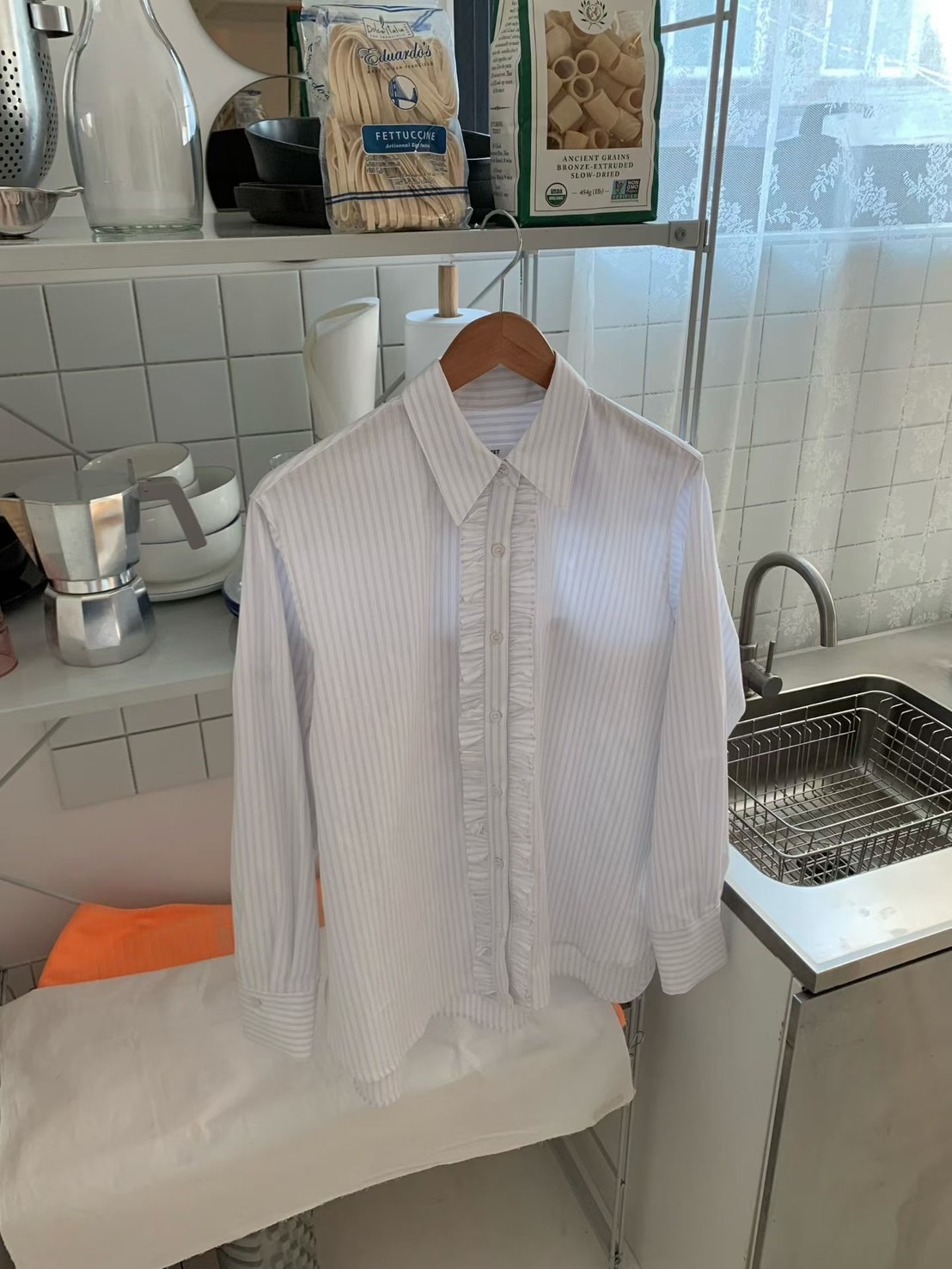 直條花邊法式襯衫