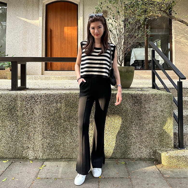 激瘦側開岔喇叭褲