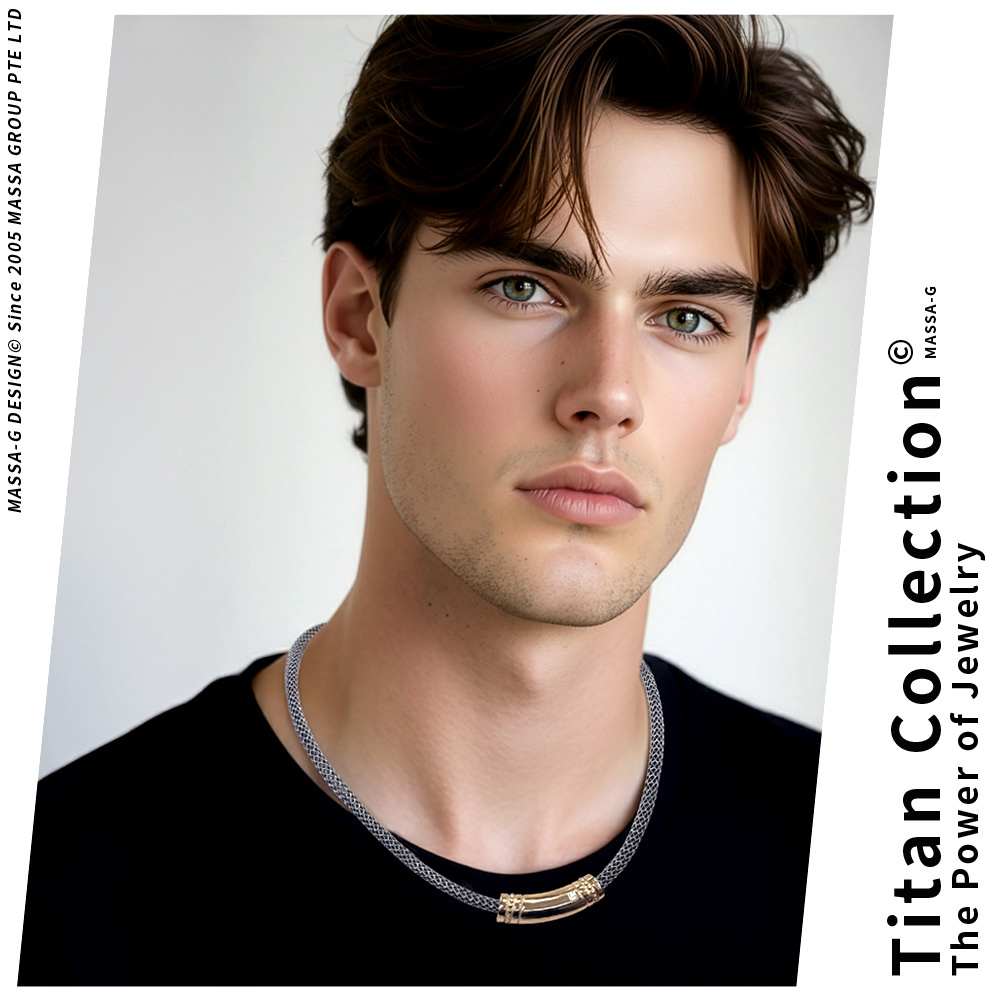 MASSA-G Titan X1 5mm超合金鍺鈦項鍊搭配白鋼彎墬