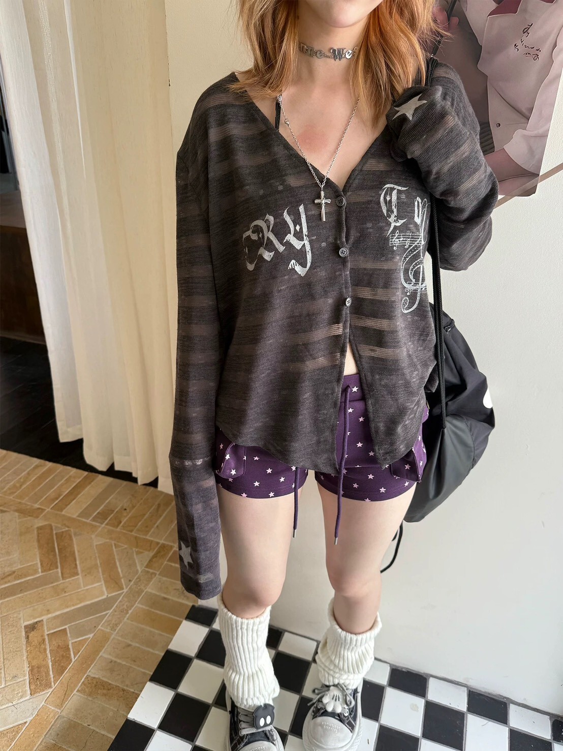 條透視音符罩衫T