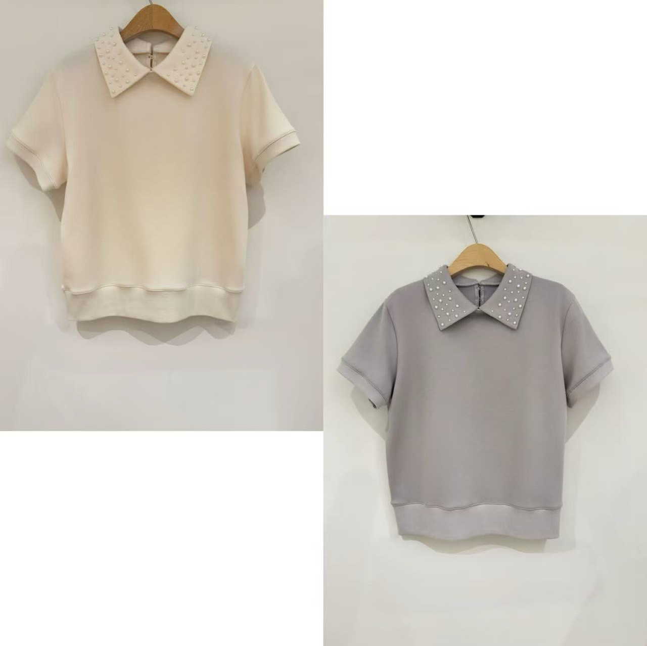 珍珠領短袖上衣