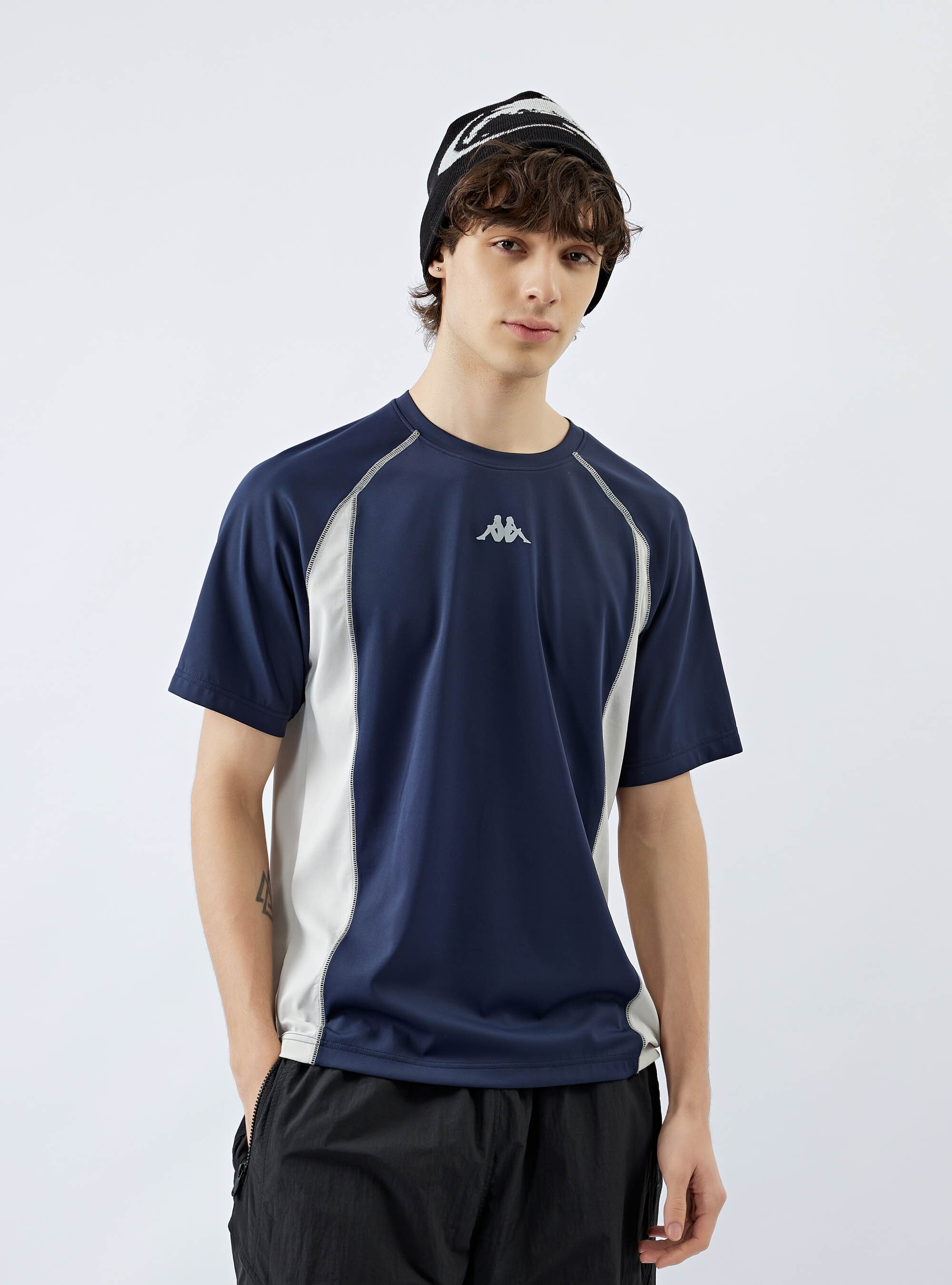 男女適穿  寬鬆透氣拼色運動短袖T-shirt