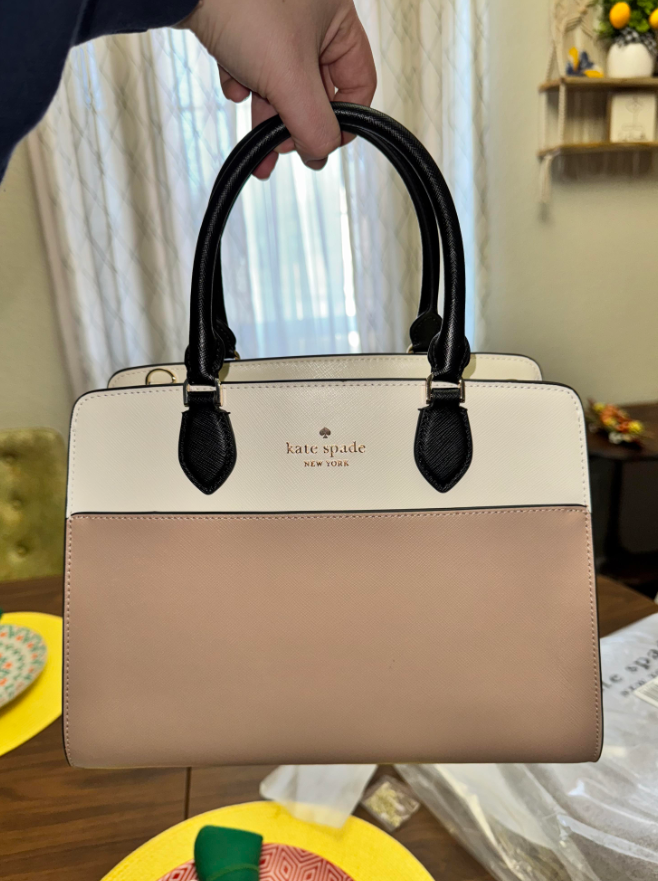 [S] KATE SPADE KC621 MADISON COLORBLOCK SAFFIANO LEATHER MEDIUM SATCHEL,TOASTED HA, 196021318771 (SKS1122)