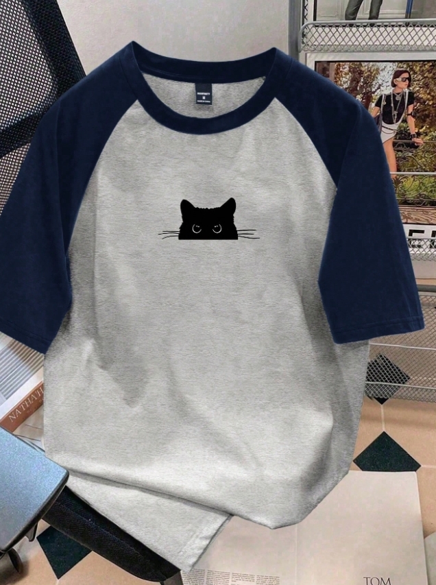KADMAX大尺碼-大碼可愛黑色貓咪短袖TEE〈KSMS2782〉