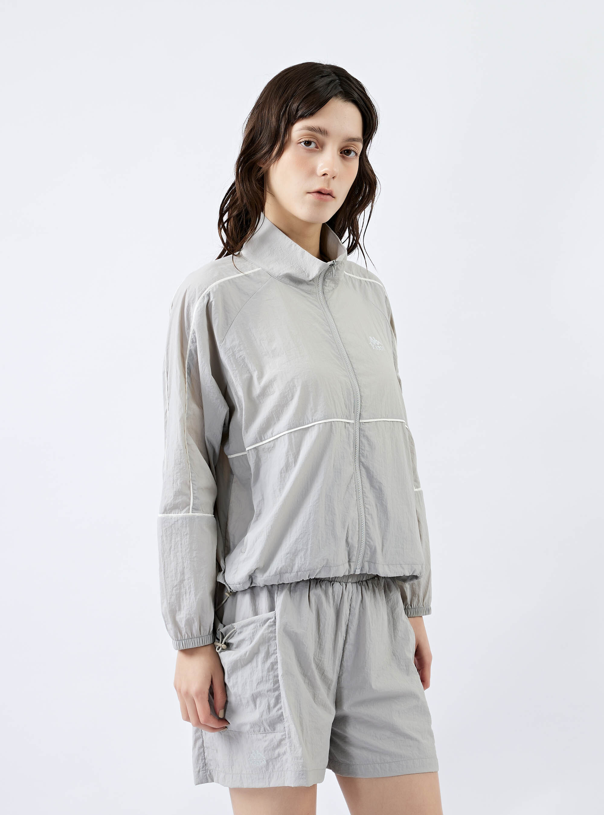 女款 滾線抗UV防潑水立領風衣外套