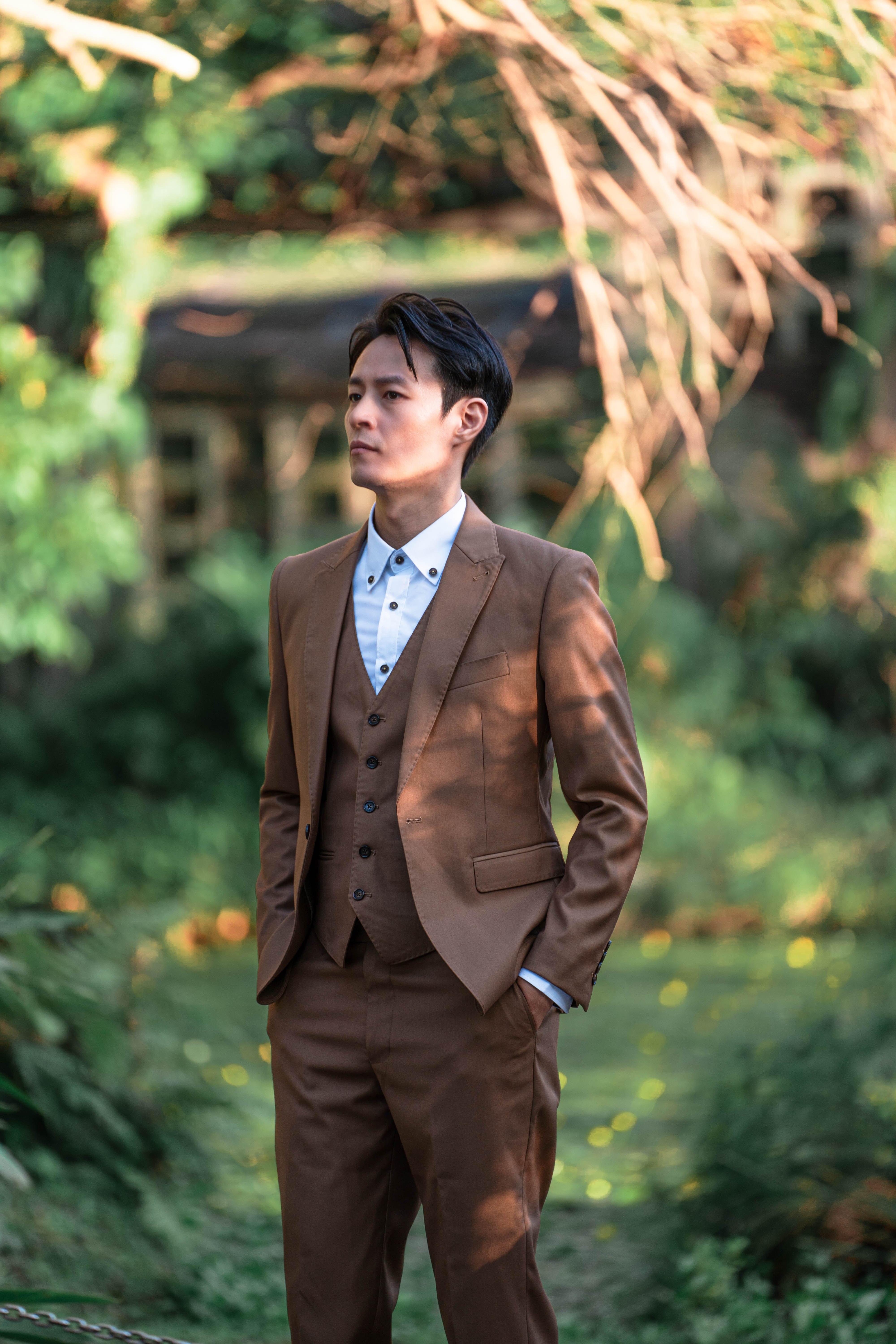 素面三件式西裝 58B 焦糖咖啡