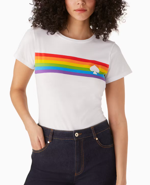 [S] KATE SPADE RAINBOW STRIPE LOGO TEE,FRESH WHHITE, KC384-FRESH WHITE (SKS781)