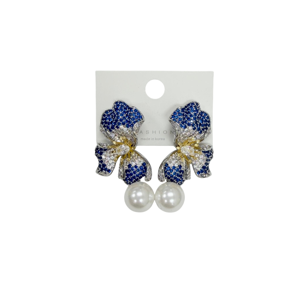 AUS-JJG0322-240 藍色色晧石貝珠耳環 (B24)