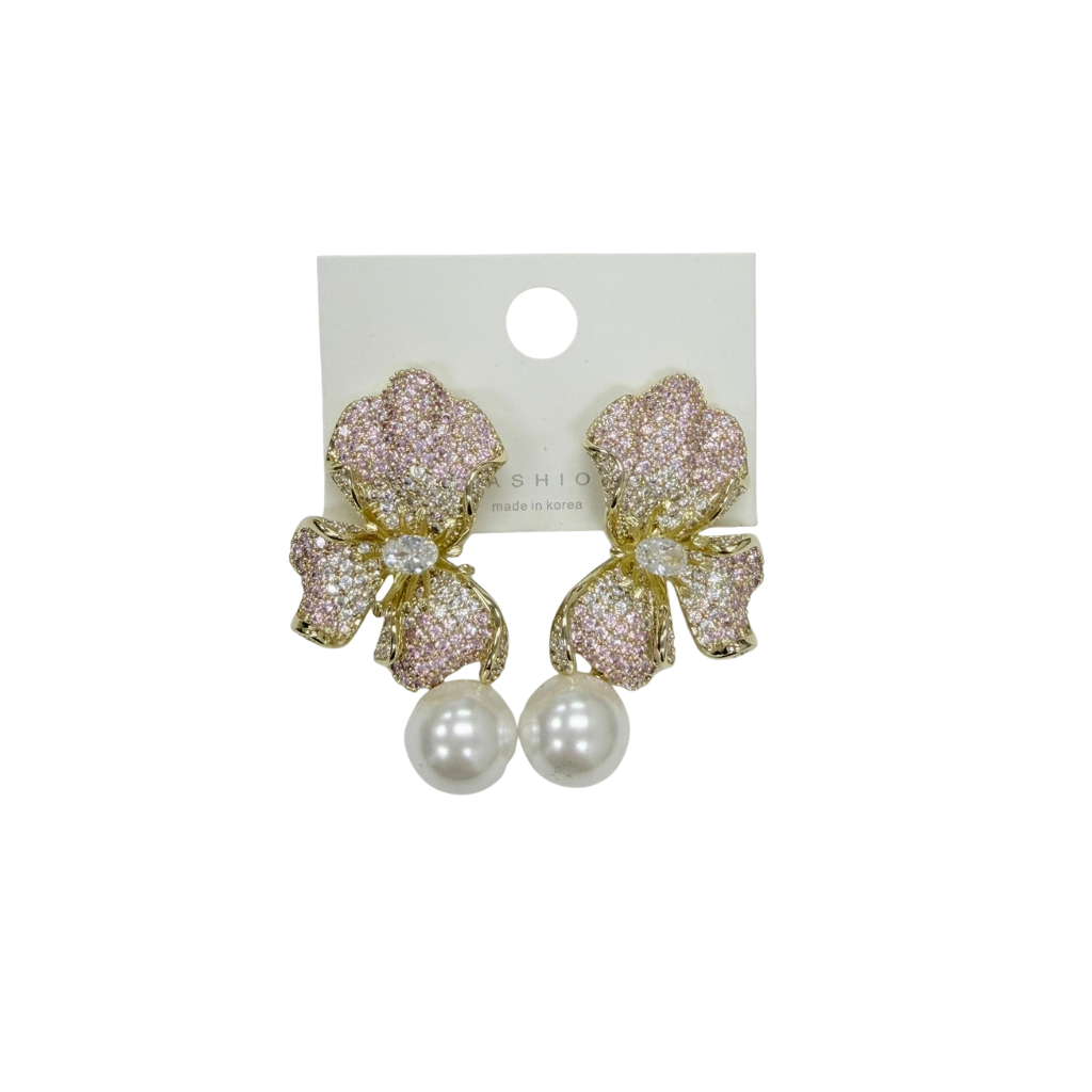 AUS-JJG0322-239 粉色晧石貝珠耳環 (B23)