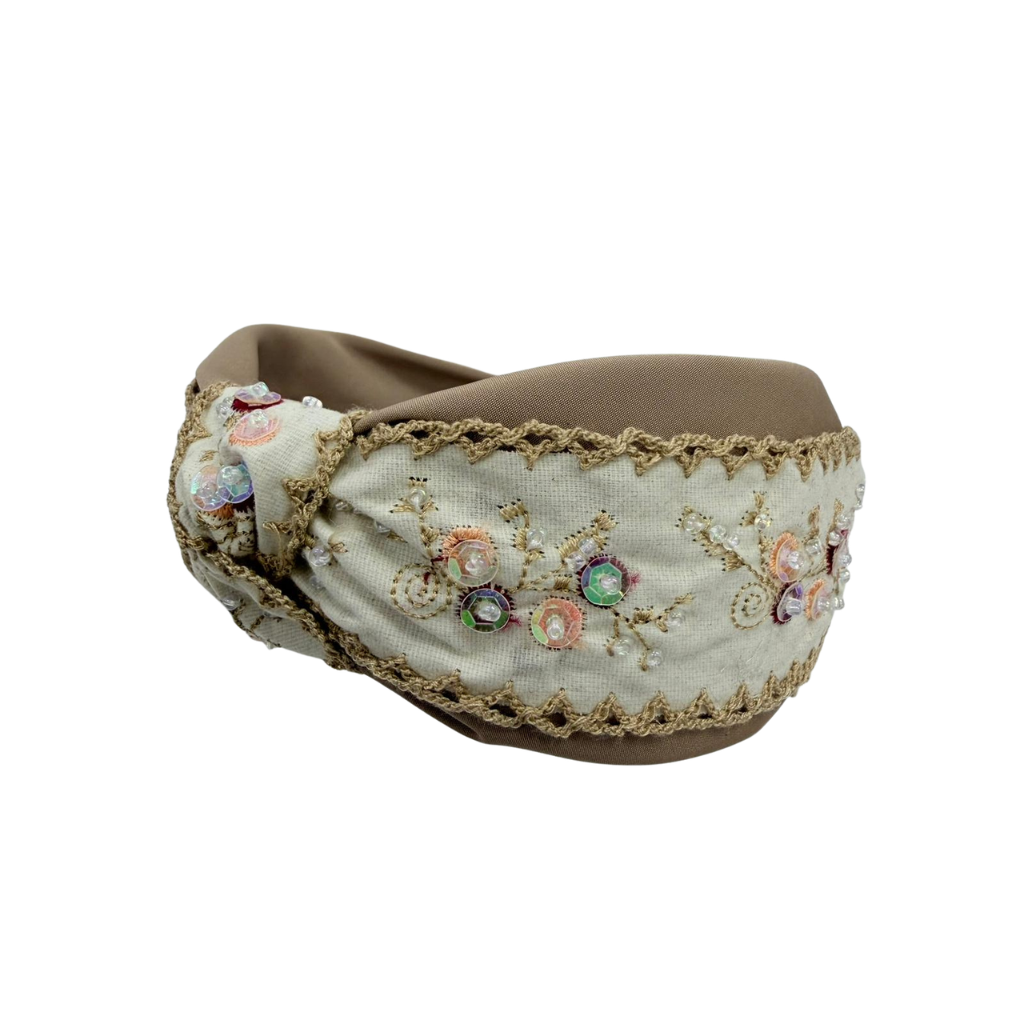 AUS-JJG0322-229 啡色手工刺繡蝴蝶結款髮箍 (B13)